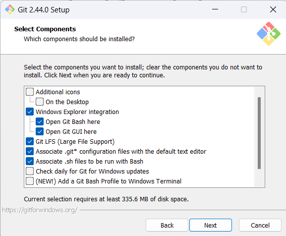 Git Bash Component Selection
